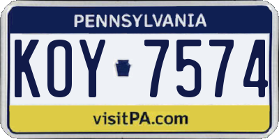 PA license plate KOY7574