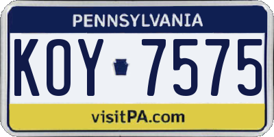 PA license plate KOY7575