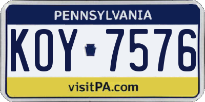 PA license plate KOY7576