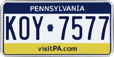 PA license plate KOY7577