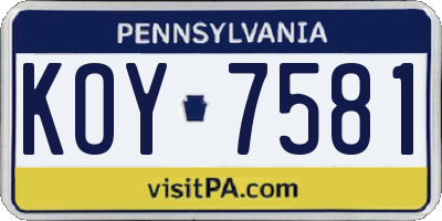 PA license plate KOY7581
