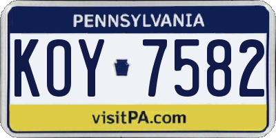 PA license plate KOY7582
