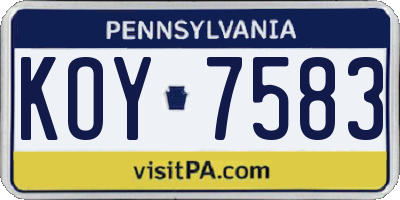 PA license plate KOY7583