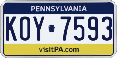 PA license plate KOY7593