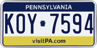 PA license plate KOY7594