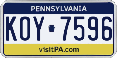 PA license plate KOY7596