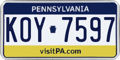 PA license plate KOY7597