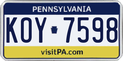 PA license plate KOY7598
