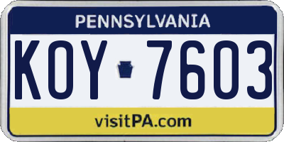 PA license plate KOY7603