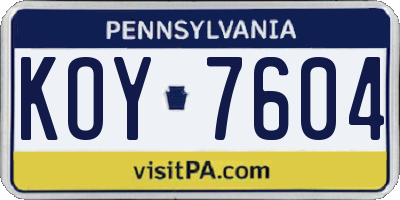 PA license plate KOY7604