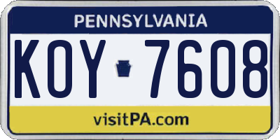 PA license plate KOY7608