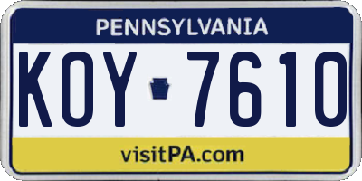 PA license plate KOY7610