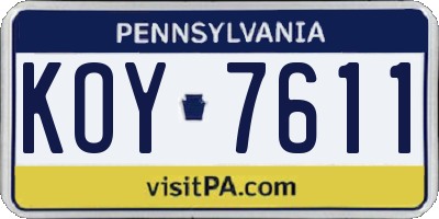 PA license plate KOY7611