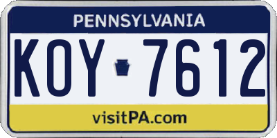PA license plate KOY7612
