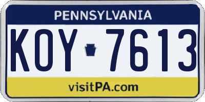 PA license plate KOY7613