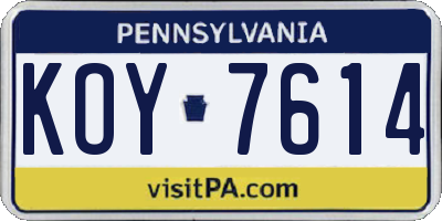 PA license plate KOY7614