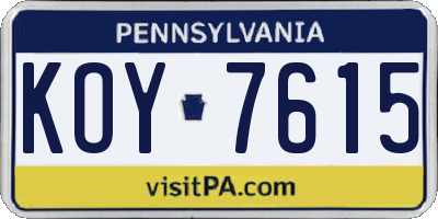 PA license plate KOY7615