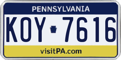 PA license plate KOY7616
