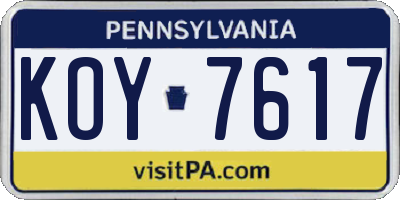 PA license plate KOY7617