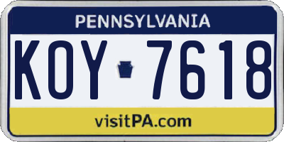 PA license plate KOY7618