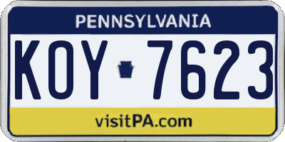 PA license plate KOY7623