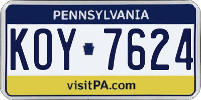 PA license plate KOY7624