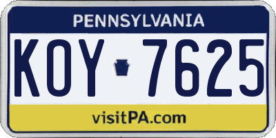 PA license plate KOY7625