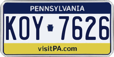 PA license plate KOY7626