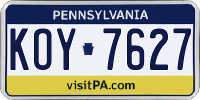 PA license plate KOY7627