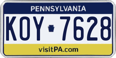PA license plate KOY7628