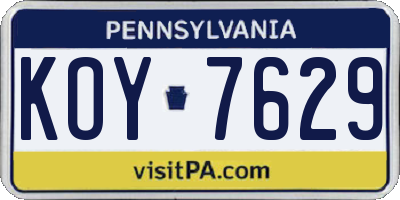 PA license plate KOY7629