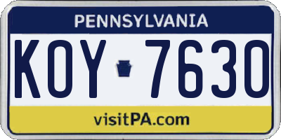 PA license plate KOY7630