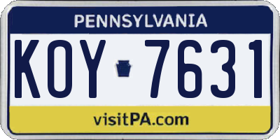 PA license plate KOY7631
