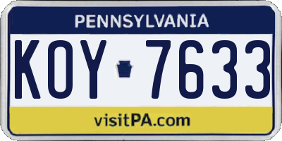PA license plate KOY7633