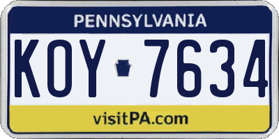 PA license plate KOY7634