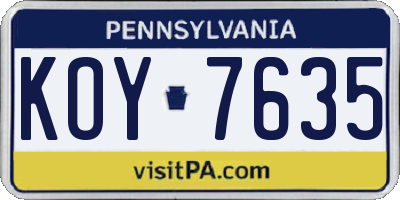 PA license plate KOY7635