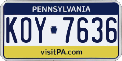PA license plate KOY7636