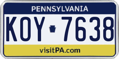 PA license plate KOY7638