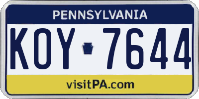 PA license plate KOY7644