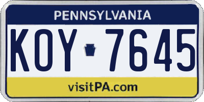 PA license plate KOY7645