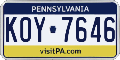 PA license plate KOY7646
