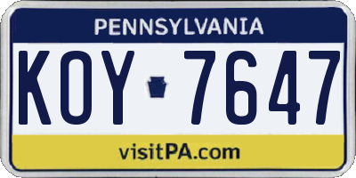 PA license plate KOY7647