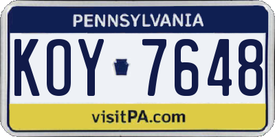 PA license plate KOY7648