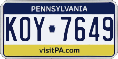PA license plate KOY7649
