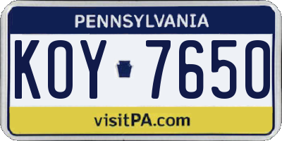 PA license plate KOY7650