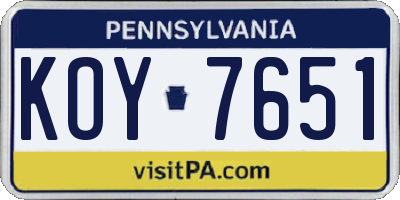 PA license plate KOY7651