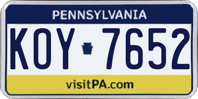 PA license plate KOY7652