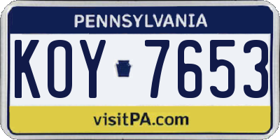 PA license plate KOY7653