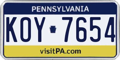 PA license plate KOY7654