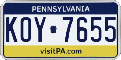 PA license plate KOY7655
